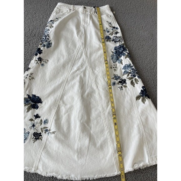Free People X Driftwood Bluebell Fleur White Floral Embroidery Maxi Skirt Sz 27 - Picture 8 of 12
